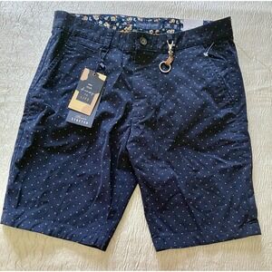Denim & Flower Ricky Singh Mens 30 Navy Polka Dot Power Stretch Chino Shorts NWT